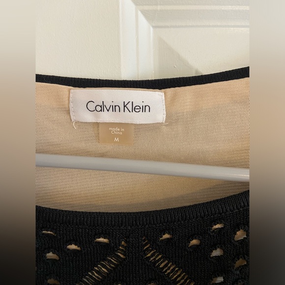 NWOT calvin klein womens size medium black mesh dress with nude underlay - Picture 3 of 6